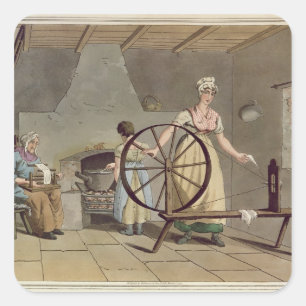 Frau Spinning, aus "Kostüm von Yorkshire" Quadratischer Aufkleber