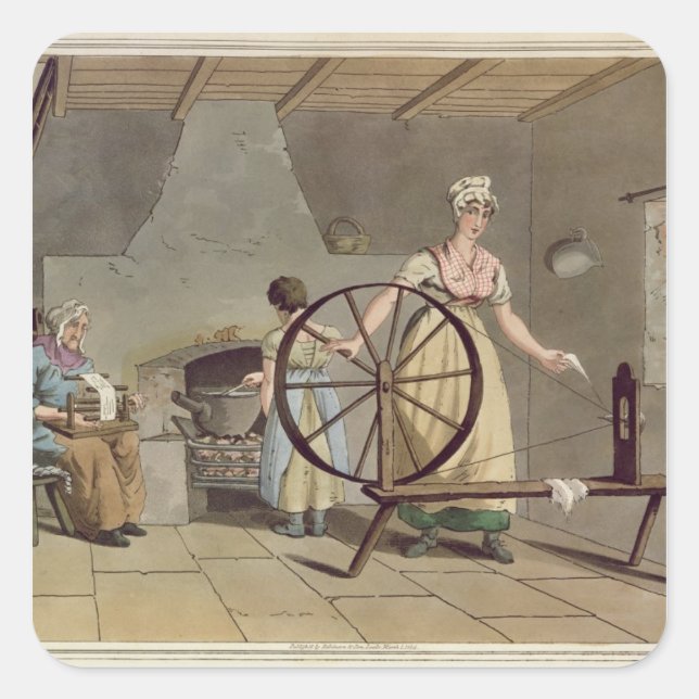 Frau Spinning, aus "Kostüm von Yorkshire" Quadratischer Aufkleber (Vorderseite)