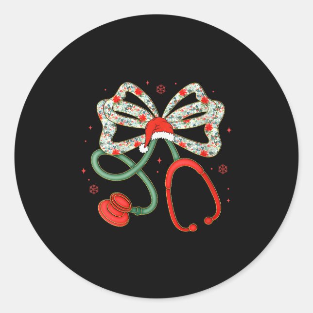 Frau Stethoscope Christmas Nurse Health Worker S Runder Aufkleber (Vorderseite)