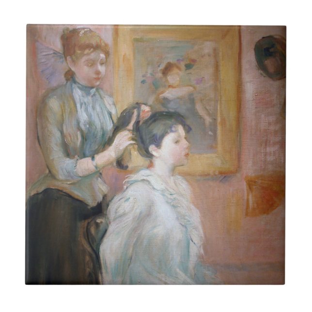 Frau Styling Daughter's Hair (von Berthe Morisot) Fliese (Vorderseite)