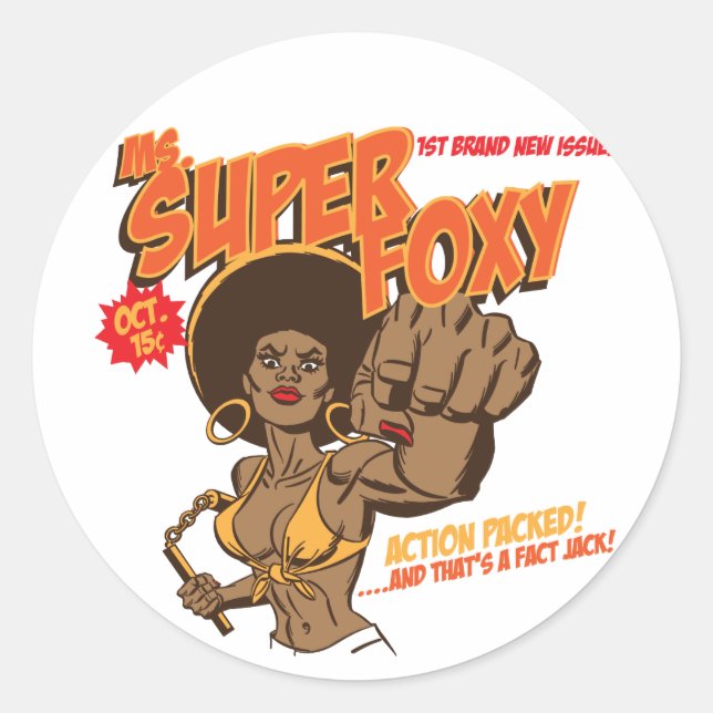 Frau Super Foxy Runder Aufkleber (Vorderseite)