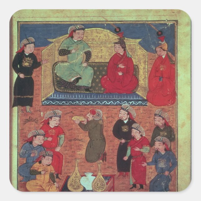 Frau Supp. Pers.Arghan Khan mit zwei seiner Quadratischer Aufkleber (Vorderseite)