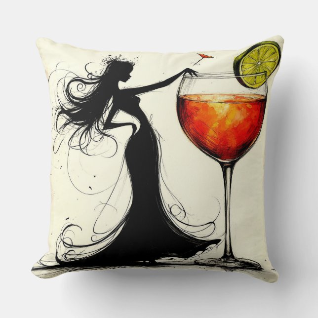 Frau tanzt mit Martini Kissen (Vorderseite)