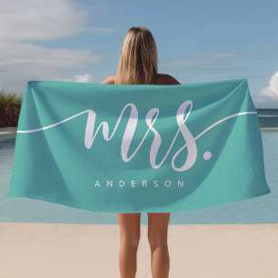 Frau Teal und Weiß Neuvermählte Braut Personalisie Strandtuch