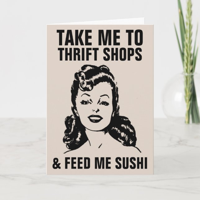 FRAU THRIFT SHOPS & SUSHI FUNNY Cards Karte (Vorderseite)