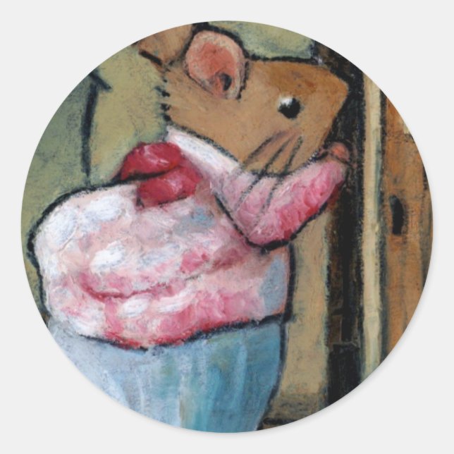 Frau TITTLEMOUSE (in Ölpastel) nach B. Potter Runder Aufkleber (Vorderseite)