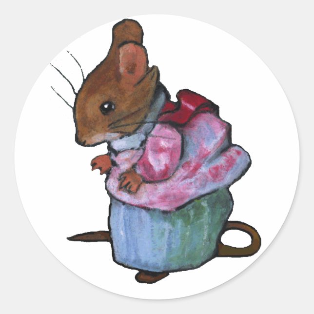 Frau Tittlemouse, nach Beatrix Potter: Ölpastel Runder Aufkleber (Vorderseite)