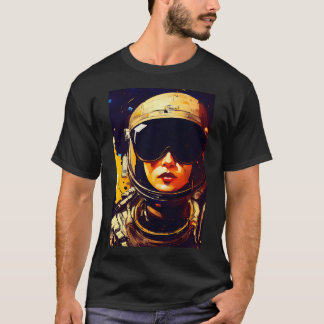 Frau trägt Astronautenhelm T-Shirt