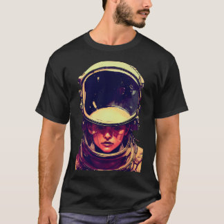 Frau trägt Astronautenhelm T-Shirt
