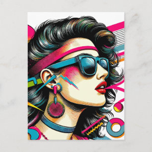 Frau trägt Sonnenbrille bunte Pop-Art Postkarte