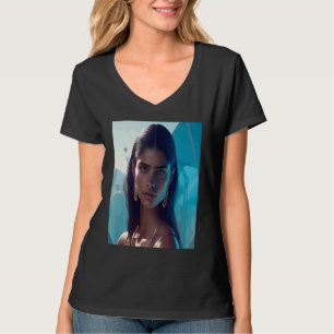 Frau Träumerisches Blaues Meer Ozean Goldene Ohrri T-Shirt