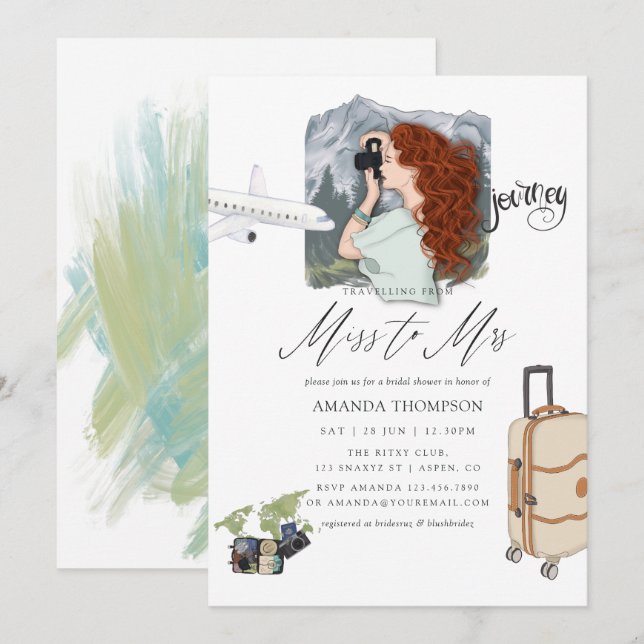 Frau Travel Bridal Duwer Einladung (Vorne/Hinten)