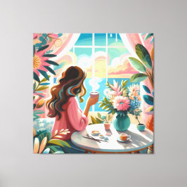 Frau trinkt Kaffee Leinwanddruck