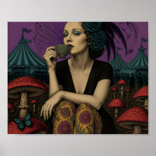 Frau trinkt Tee im Zirkus Poster