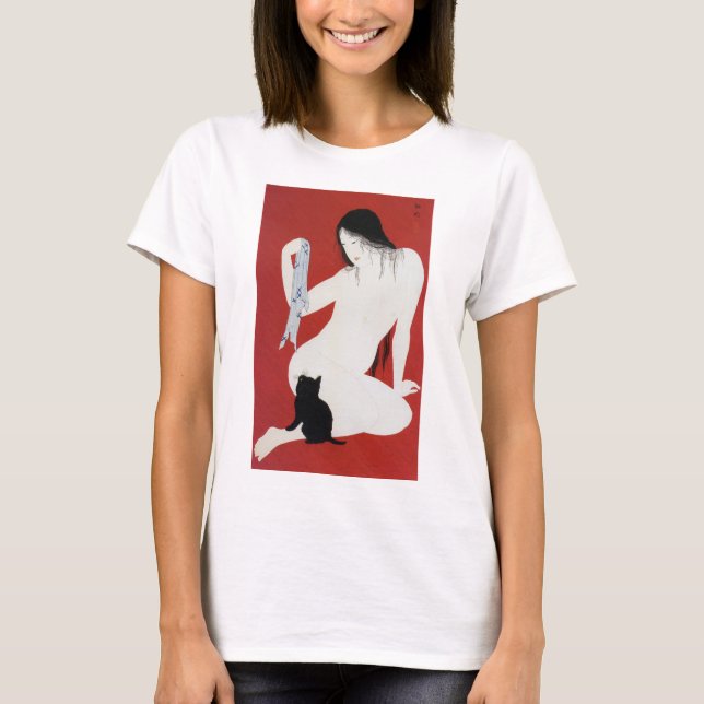 Frau und Black Kitten, Takahashi Shotei T-Shirt (Vorderseite)