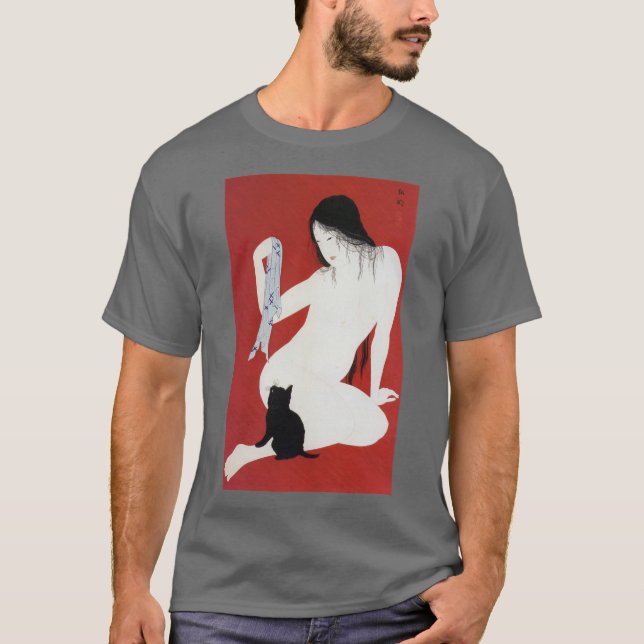 Frau und Black Kitten, Takahashi Shotei T-Shirt (Vorderseite)