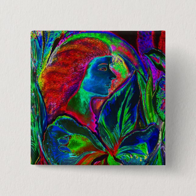 Frau und Blume, tiefe Farben (m4sol) Button (Vorderseite)
