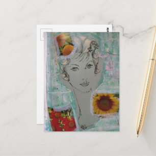 Frau und Blumen Retro-Frisuren-Collage Postkarte