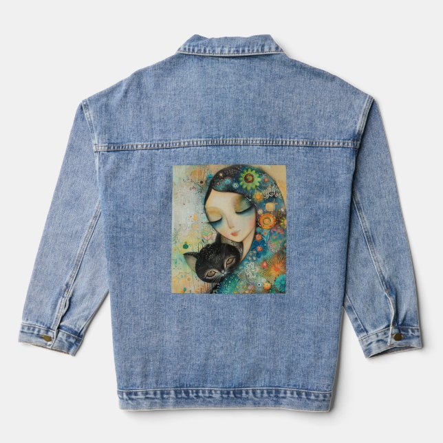 FRAU UND CAT ART DENIM JEAN JACKET JEANSJACKE (Rückseite)