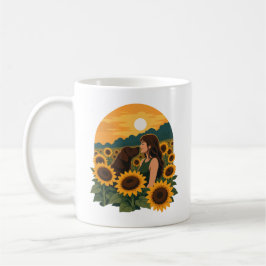 Frau und Chocolate Labrador in einem goldenen Sonn Kaffeetasse