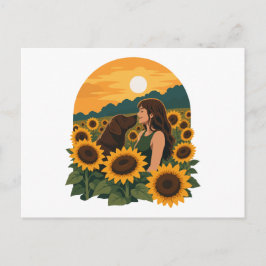 Frau und Chocolate Labrador in einem goldenen Sonn Postkarte