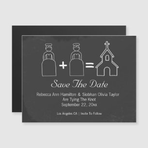 Frau und Frau Doodle Church Save the Date Hochzeit Magneteinladung