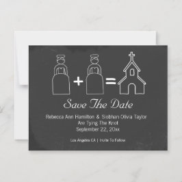 Frau und Frau Doodle Church Save the Date Hochzeit Magneteinladung