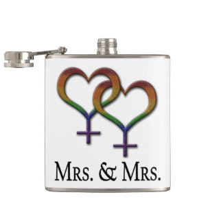Frau und Frau Lesbian Pride Rainbow Symbols Flachmann