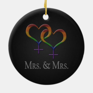 Frau und Frau Lesbian Pride Rainbow Symbols Keramikornament