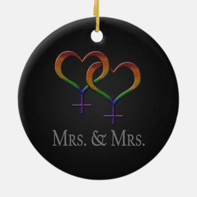 Frau und Frau Lesbian Pride Rainbow Symbols Keramikornament (Hinten)