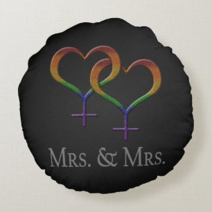 Frau und Frau Lesbian Pride Rainbow Symbols Rundes Kissen