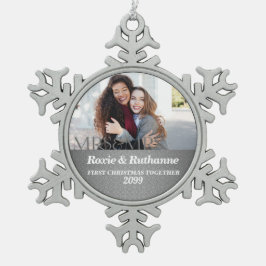 Frau und Frau Silver Damask Schneeflocken Zinn-Ornament