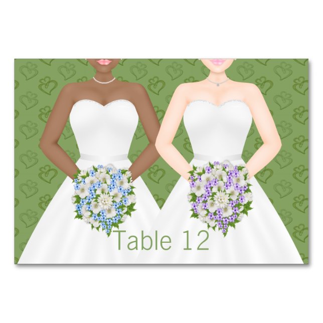 Frau und Frau Two Brides Lesbian Wedding Tischnummer (Vorderseite)