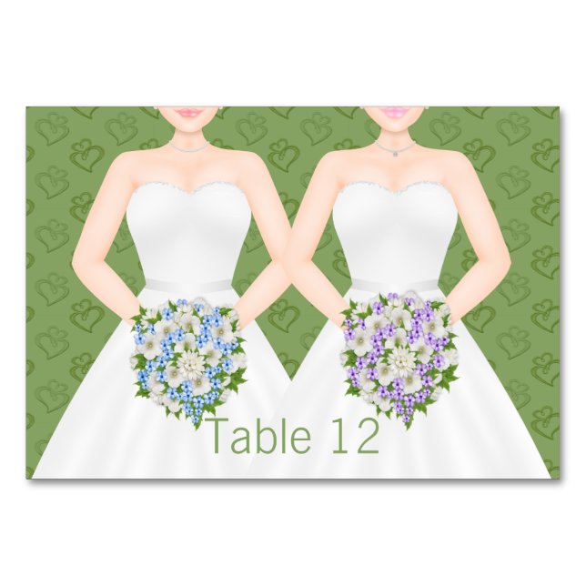 Frau und Frau Two Brides Lesbian Wedding Tischnummer (Vorderseite)