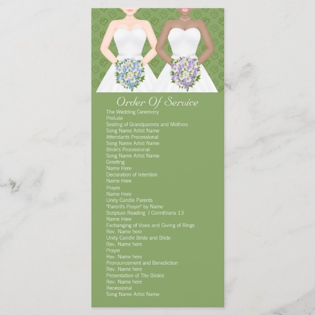 Frau und Frau Two Brides Wedding Service Order Programm (Vorderseite)