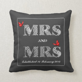Frau und Frau White Lace Word Art Red Butterflies Kissen