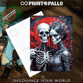 Frau und Herr Skeleton im roten Hintergrund Postkarte