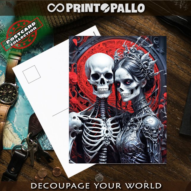 Frau und Herr Skeleton im roten Hintergrund Postkarte (Von Creator hochgeladen)