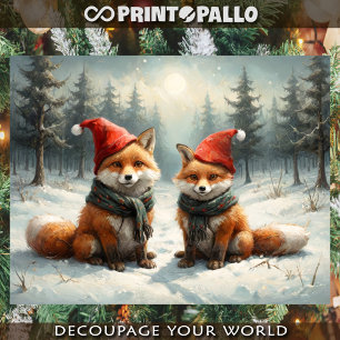Frau und Herr Weihnachtsfuchs mit Schal und Weihna Seidenpapier