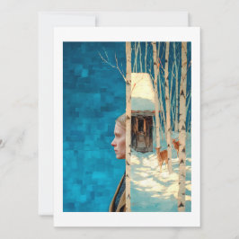 Frau und Hirsche im Schneeburwald durch Hütte Feiertagskarte