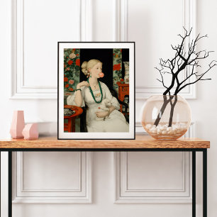 Frau und Hund Rosa Kaugummiblase Bunt Poster