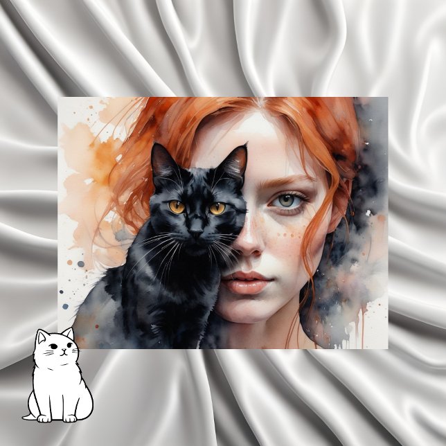Frau und ihre schwarze Katze, Postkreuz Postkarte (Von Creator hochgeladen)