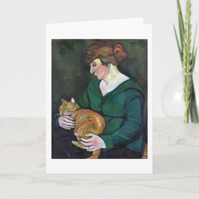 Frau und Katze, Suzanne Valadon Karte (Vorderseite)
