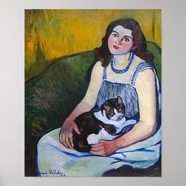 Frau und Katze, Suzanne Valadon Poster (Vorne)