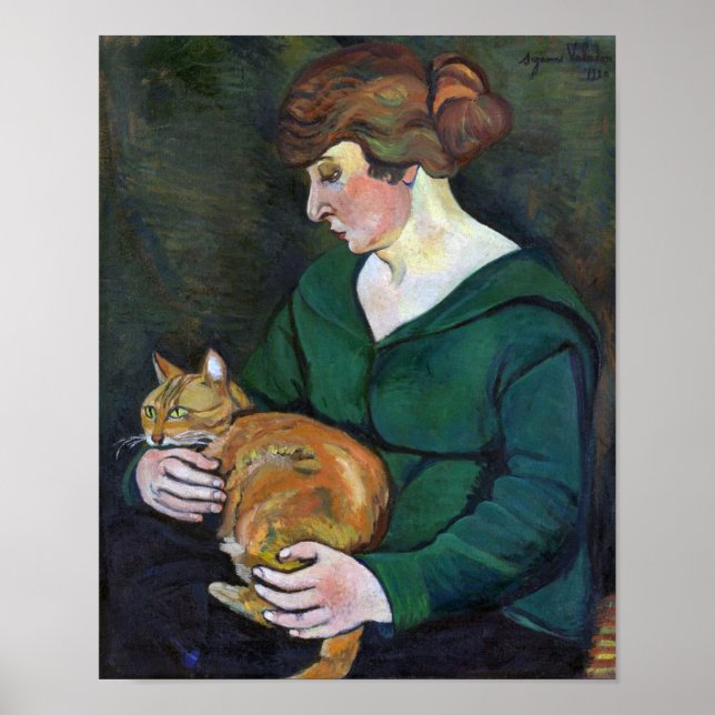 Frau und Katze, Suzanne Valadon Poster (Vorne)