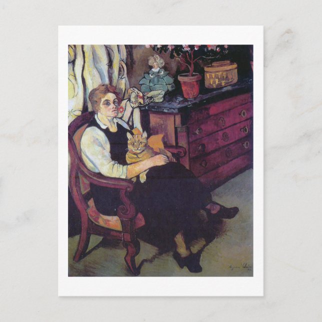 Frau und Katze, Suzanne Valadon Postkarte (Vorderseite)