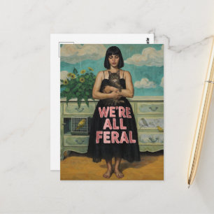 Frau und Katze Wir sind alle verwildert Postkarte