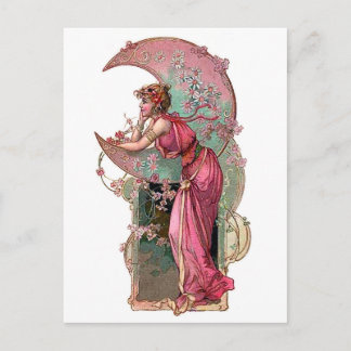 Frau und Mond, Jugendstil, romantisch Vintag Postkarte