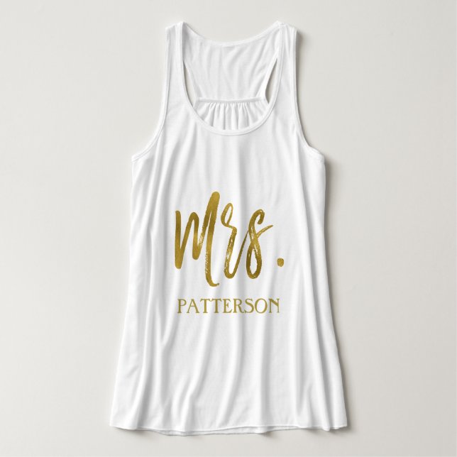 Frau und Nachname Gold Foil Typografy Shirt (Design Vorderseite)