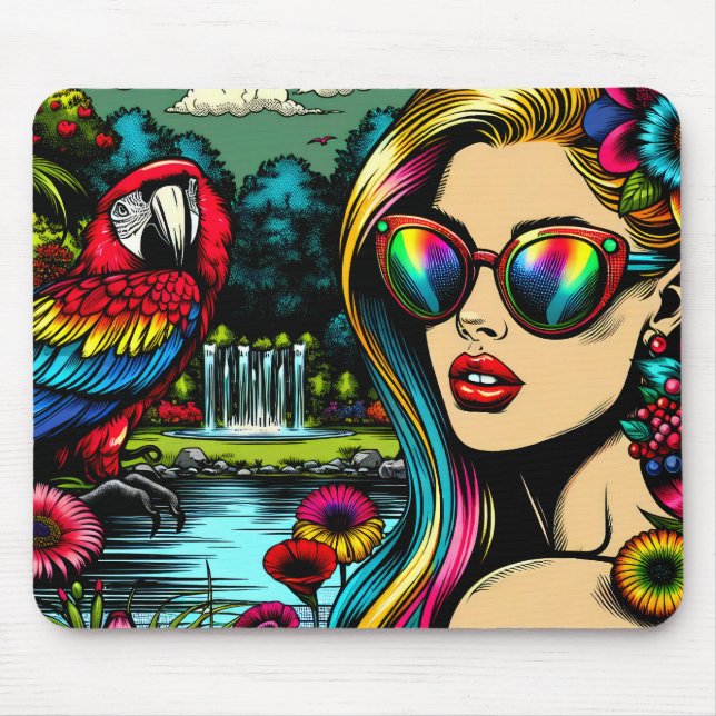 Frau und Papagei im Park Pop Kunst, Kultur Mousepad (Vorne)